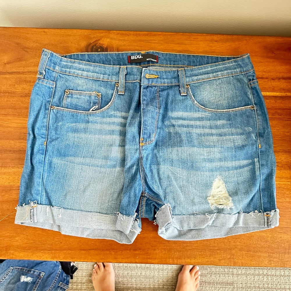BDG Blue Jean Shorts with Rolled Hems and Distressed Details